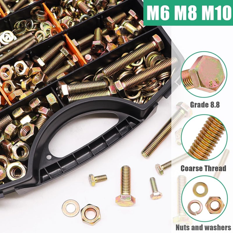 Twidec /775PCS Metric Bolt Assortment,Grade 8.8 Hex Head Nuts and Bolts Assortment Kit, M6/M8/M10(12-60mm) Heavy Duty Bolts and Nuts Kit, Flat & Spring Lock Washer Gold Zinc Plating With Storage Case - Image 3